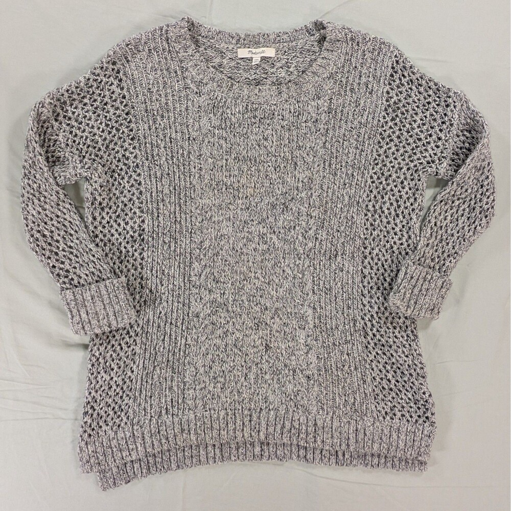 Madewell Floral Open Stitch Long Sleeve Sweater Gray Size XXS Women's